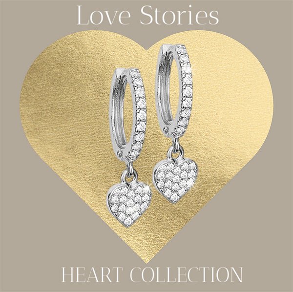 Love Story: Herz Zirkonia Creolen aus 925 Silber mit Rhodinierung veredelt